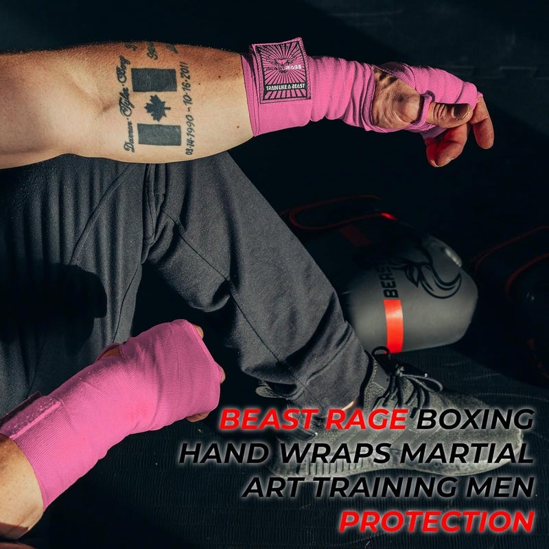 BEAST RAGE Boxing Hand Wraps for MMA Kickboxing Wrist Wraps Professional Adult 180" Semi-Elastic Martial Arts Inner Gloves Heavy Bag Handwraps Muay Thai Thumb Straps - Image 2
